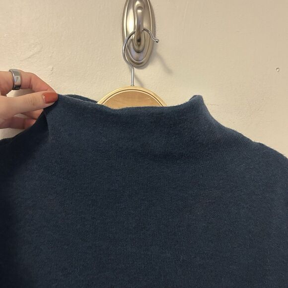 J Jill Sweater Blue Mock Neck Knit Old Oversized Medium Cotton Blend Pullover - Picture 2 of 9